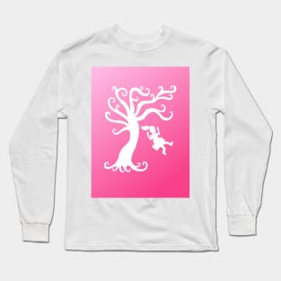 Pink Ombre Tree Swing Silhouette Long Sleeve T-Shirt